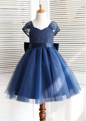 Cap Sleeves Navy Blue Lace Tulle Lovely Flower Girl Dress Cap Sleeves Navy Blue Lace Tulle Lovely Flower Girl Dress